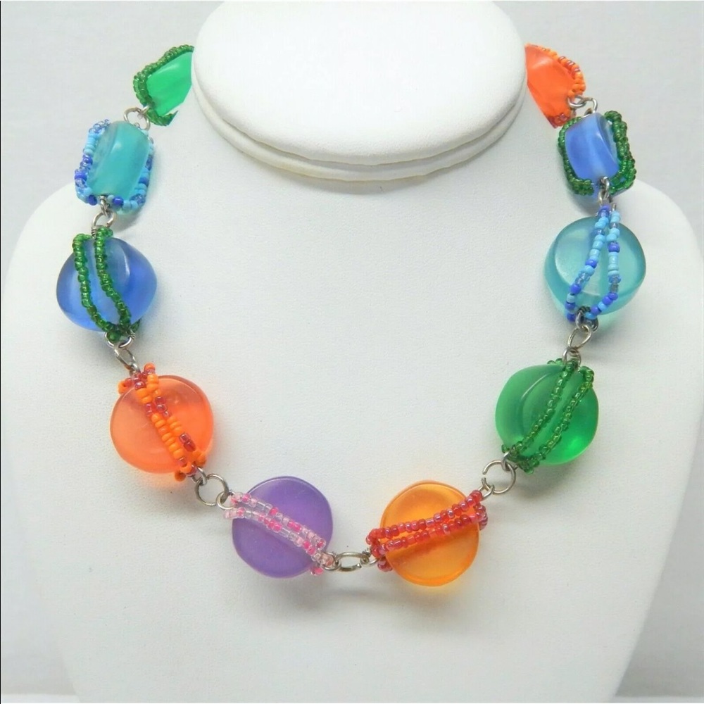 ZAHARA. Colorful Gum Drop Acrylic Beaded Necklace. 18” Long